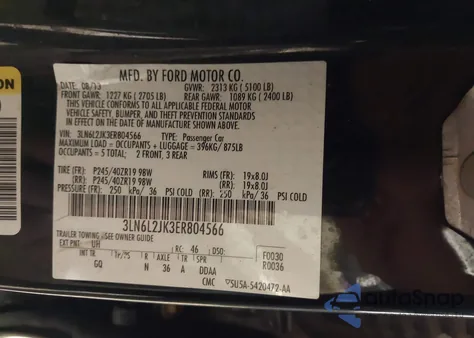 2014 Lincoln Mkz из США, поврежденный, VIN 3LN6L2JK3ER804566